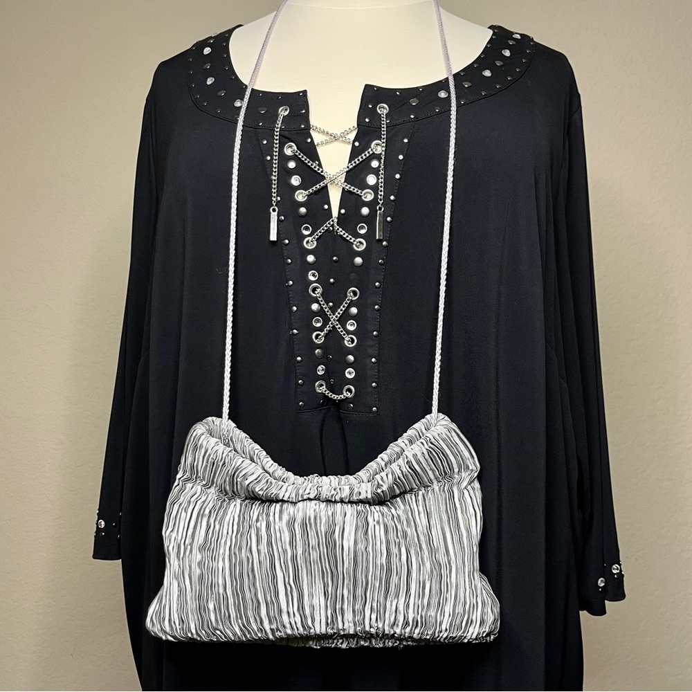 Kate Landry Silver Satin Purse Clutch Shoulder Bag Cocktail Wedding Quilted Cute
